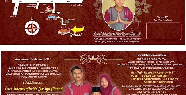 Desain Undangan Khitan Full Color Merah Maron cdr