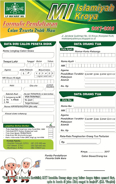 Desain Formulir Pendaftaran Peserta Didik Baru (PPDB) SD/MI cdr