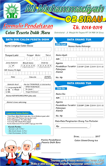 Desain Formulir Pendaftaran Peserta Didik Baru (PPDB) SD/MI cdr